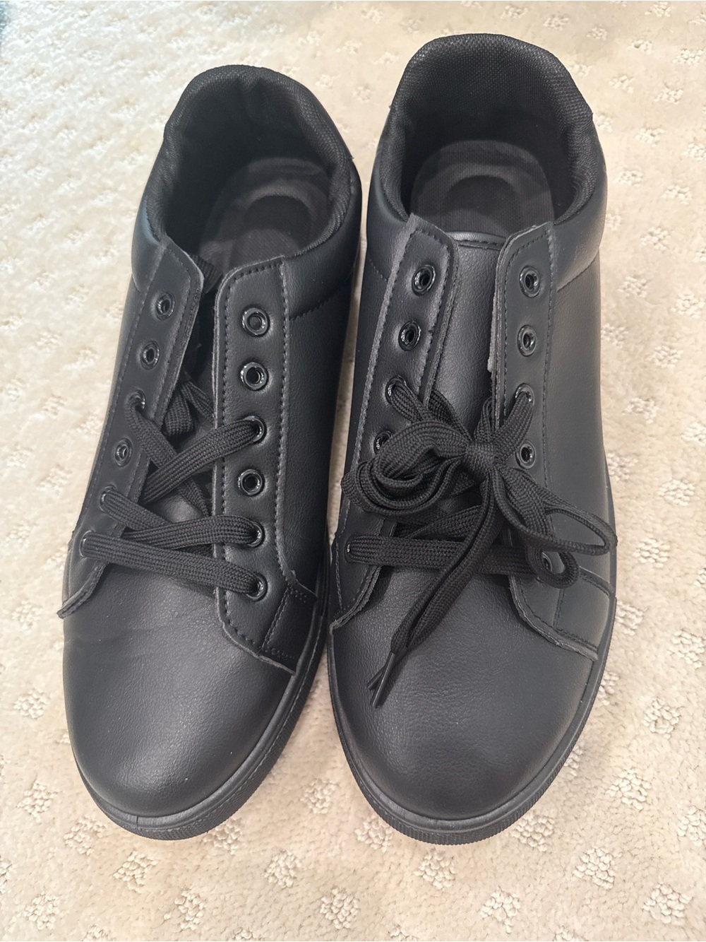 New Black Faux Leather Lace Up Sneakers EU 48 Runs Small Casual Shoes